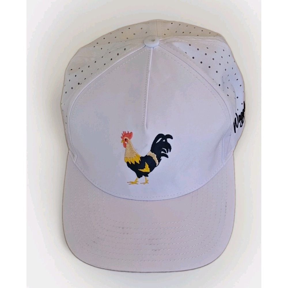 Waggle Golf Cocky Rooster White Snapback Adjustable Hat Cap Vented lightweight